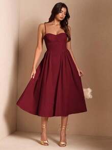 Elegante vestido largo sin mangas con manga abultada para mujer, adecuado para citas diarias, salidas, discotecas, fiestas, temporada de otoño - Burdeos - Ver 6