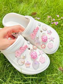 20pcs Pink Ocean Series Shoe Charms, Shell, Starfish, Bow DIY Accessories, Charm Set For Perforated Slippers - Pink - View 2