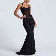Burgundy Halter Neck Mermaid Maxi Dress, Ruched Tie Waist & Bodycon Silhouette For Formal Evening PartyBreathable - Burgundy - View 10