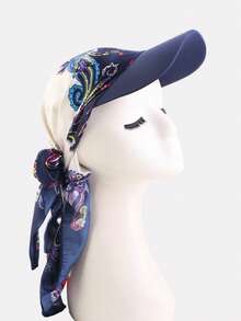 1pc Women's Satin Printed Visor Hat With Brim, Outdoor Sun Protection Adjustable Strap, Suitable For Daily Use,Holiday,Travel - Amoeba - View 5