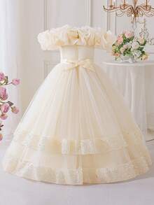 Vestido largo de graduación para niñas preadolescentes sin mangas con organza plisada, lentejuelas y malla, adecuado para la graduación escolar, diadema no incluida - Champán - Ver 6