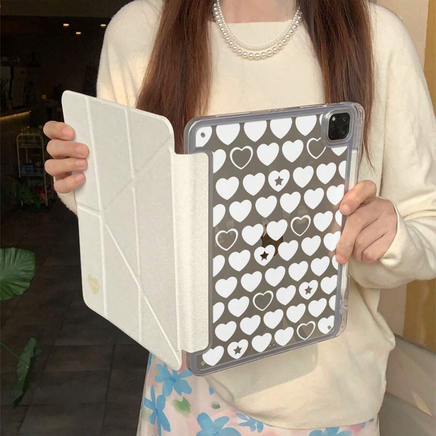 Ốp bảo vệ toàn màn hình hình trái tim màu vàng tối giản tương thích với Apple thế hệ thứ 11, ốp bảo vệ máy tính bảng đơn giản thế hệ thứ 12 có khe cắm bút cảm ứng, Air 8 2026 Model mới Pro 11 Thời trang Mini 7 Dễ thương Thế hệ thứ 10 Air 7/6 Ốp bảo vệ máy tính bảng 11 inch dành cho cả nam và nữ - Màu vàng - Xem 1