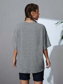 Camiseta de cuello redondo y hombros caídos - Gris - Ver 2