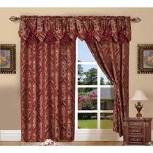 Elegant Comfort Penelopie Jacquard Look Curtain Panel Set with Attached Waterfall Valance, Set of 2, 54x84 Inch, Burgundy - Borgoa - Ver 6