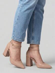 MODARPE Medium Block Heel Pointed Toe Pump S05 - Desnudo - Ver 2