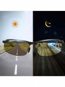 Men's Black Metal Frame Fashion Glasses - TAC Lenses Suitable Day And Night Driving, Everyday Casual Wear, Business Style, Zinc Alloy Frame, Suitable Various Activities OUVE - Dual-purpose Fund - View 7