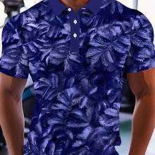 Men'S Short Sleeve Polo Shirt - Stylish Golf Shirt With Vibrant Blue & Purple Leaf Print, Casual Summer Tee, Button-Up Collar, Lightweight & Breathable Fabric For Casual Attire, Golf Shirt, Breathable Fabric, Stylish Golf Shirt, Durable Fabric - Nhiều màu - Xem 1