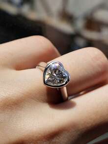 ConiiW 2 Carat 925 Sterling Silver Heart-Shaped Moissanite Ring, Romantic Classic Cute Versatile Fashion, High-Quality Unisex Jewelry, Suitable For Daily Wear, Parties, Weddings, Dates, Christmas, Valentine's Day, Mother's Day, Father's Day, And Other Occasions As Gifts For Adults, Graduations, Proms, Etc. - Silver - View 4