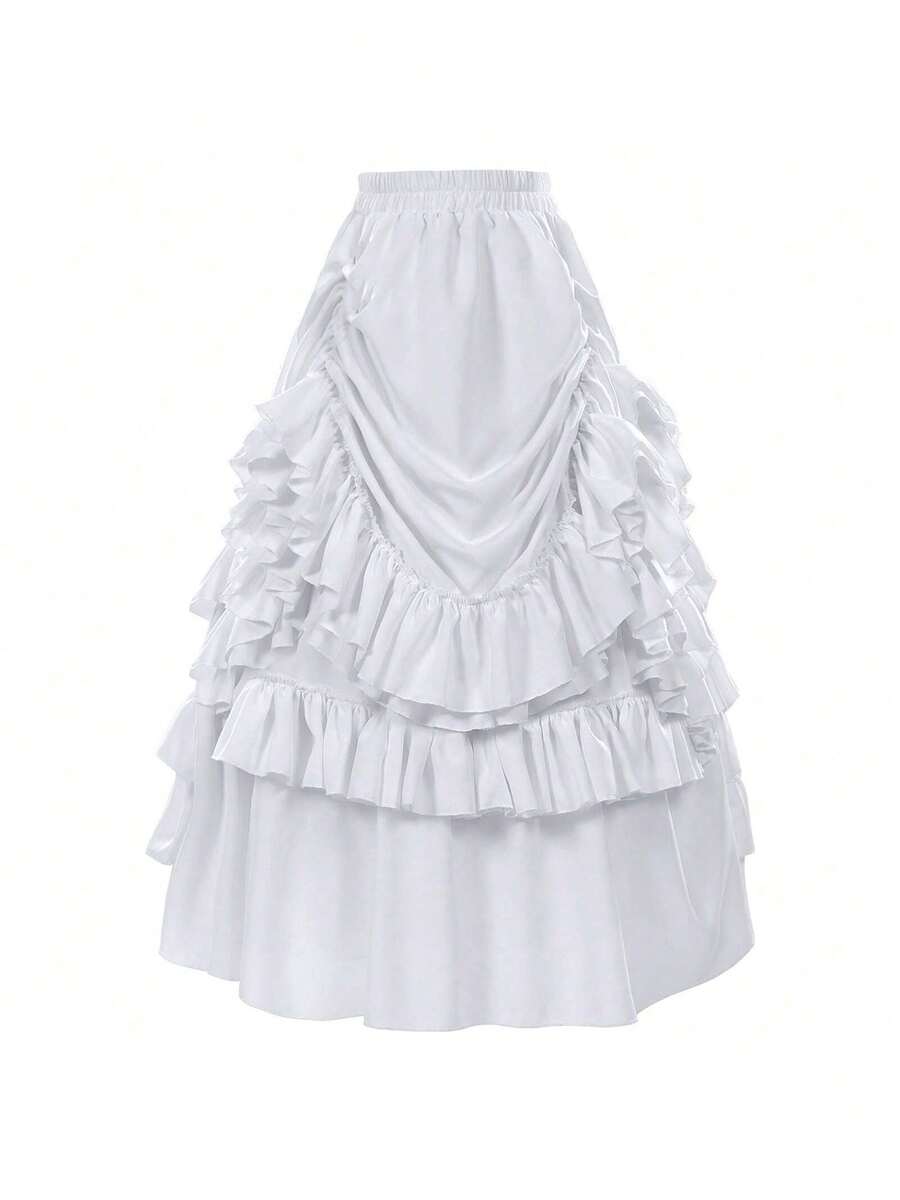 Women's Midi Skirt With Fitted Waist, Vintage Spring Style, Solid Color, Activity Dance Skirt, Cosplay Costume - Retro Miniskirt White - View 1