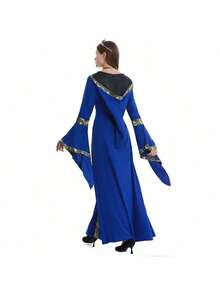 Medieval Retro Hooded Halloween Dress, Square Neckline, Lace-Up Detailing, Flared Sleeves, Full Hem, Stage Performance Costume - 837 Black and Red [Skirt + Tie-up] - View 4