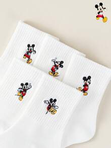 Disney 5-10双装迪士尼女士圆领腿套，饰有卡通米奇刺绣图案，男女通用休闲腿套，黑白两色 - 白色 - 查看 9