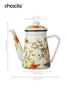 choxila 1pc Enamel Coffee Pot, Tea Pot,Floral Pattern Gooseneck Kettle, 1.2L Large Capacity, With Handle And Narrow Spout. It Can Be Used As An Oil Pot, Boiling Pot And Household Teapot, Suitable For Electric Stoves And Gas Stoves To Brew Coffee And Tea. - 1.2L Flower and Bird Enamel Kettle - View 15
