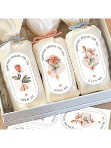 100 piezas/Paquete Etiquetas adhesivas ovaladas con flores para cajas de regalo, etiquetas decorativas para cajas de pastel y postre, etiquetas autoadhesivas, adecuadas para cajas de papel, etiquetas de agradecimiento - multicolor - Ver 2