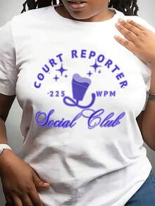 Camiseta casual de las señoras púrpura COURT REPORTER texto impreso vestido de trabajo casual y cómodo - Blanco - Ver 2