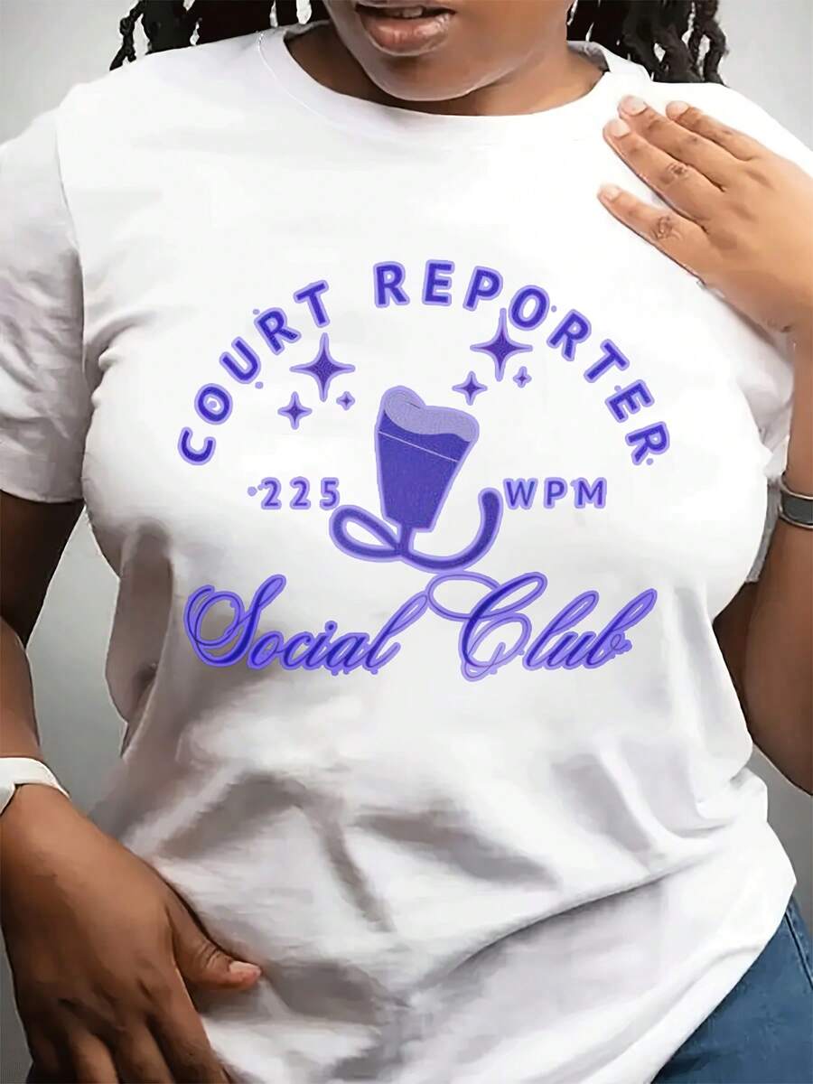 Camiseta casual de las señoras púrpura COURT REPORTER texto impreso vestido de trabajo casual y cómodo