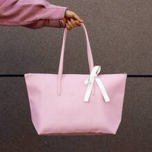 1pc Women's Waterproof Nylon Tote Bag, Pink With White Bow, Large Capacity Zipper Handbag, Durable And Lightweight, Perfect For Work, School, Travel And Daily Use - View 13