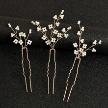 3 Pcs/Set Women's Handmade Faux Pearl Hairpins Set Bridal Headpiece Wedding Party - Multicolor - View 11