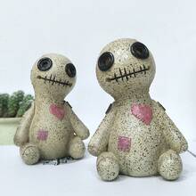 Cute Doll Desktop Ornament, Creative Home Living Room Entrance Decoration, Resin Craft Decoration - 雙心頭毒娃B淺棕 - 查看 6