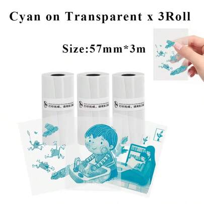 Papel adhesivo transparente de color verde, papel transparente para mini impresora de 57 mm, adecuado para cocina, escuela, oficina, clasificación de artículos, pegatinas para ventanas y otros papeles transparentes autoadhesivos, compatible con la mayoría de las impresoras portátiles mini AI