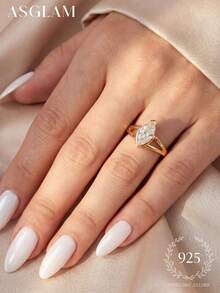 1 pieza Anillo versátil de plata de ley 925 con piedra ojo de gato, adecuado para el uso diario de niñas, ceremonia de boda, regalo para la novia - Ojo de caballo brillante - Ver 5