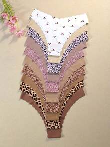 Pack Of 10 - Leopard Print & Autumn-Winter Maillard Color Series Women's Panties, Seamless One-Piece Barely-There Feel Ladies Briefs,, Comfortable, Breathable And Quick-Drying Women's Triangular Underwear, Suitable Sports, Fitness, Yoga And Dance, Multi-Pack Family Set, Cost-Effective Women's Triangular Panties UMLZ 3PA2 - Nhiều màu - Xem 8