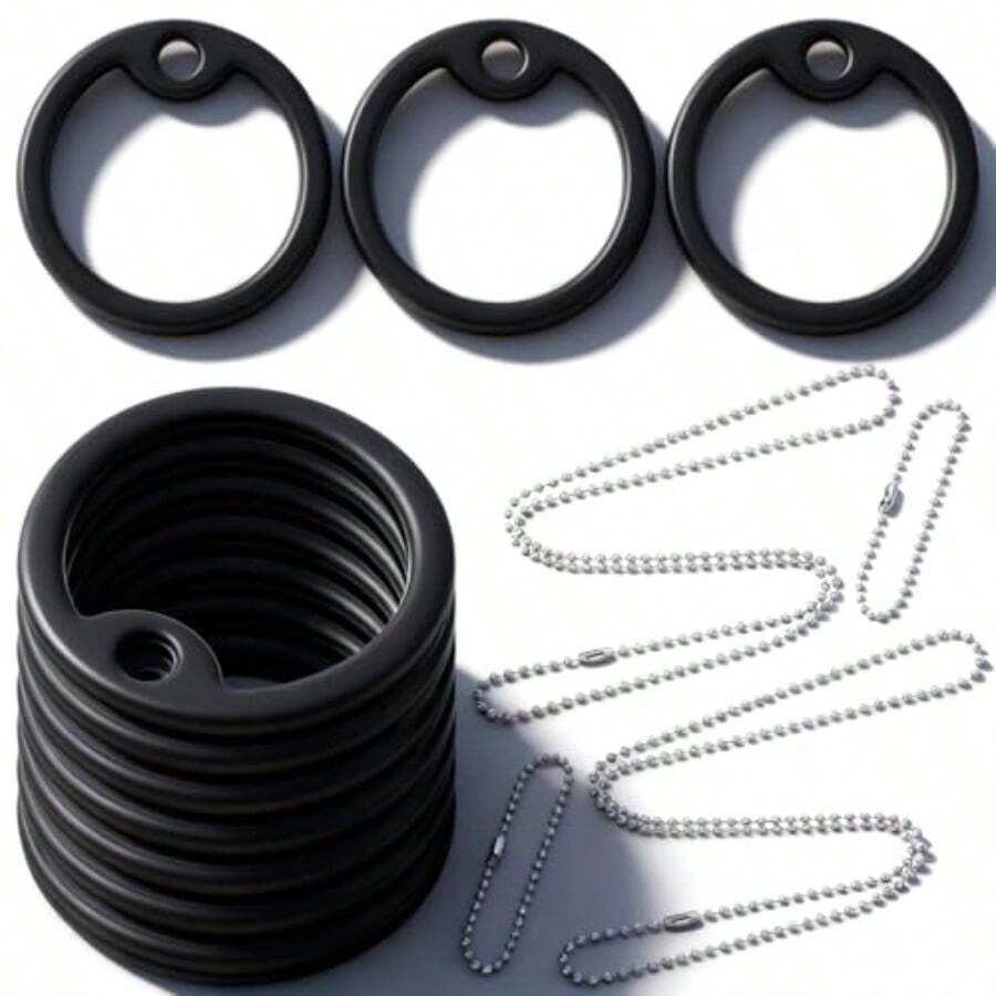 10 Pack Black Round Dog Tag Silencers Wit 4 Stains Steel Cains, Quiet Noise Reduction Covers  Pet ID Tags, Durable And Of  Running Swimming Wal Outdoor Ities - Black - View 1