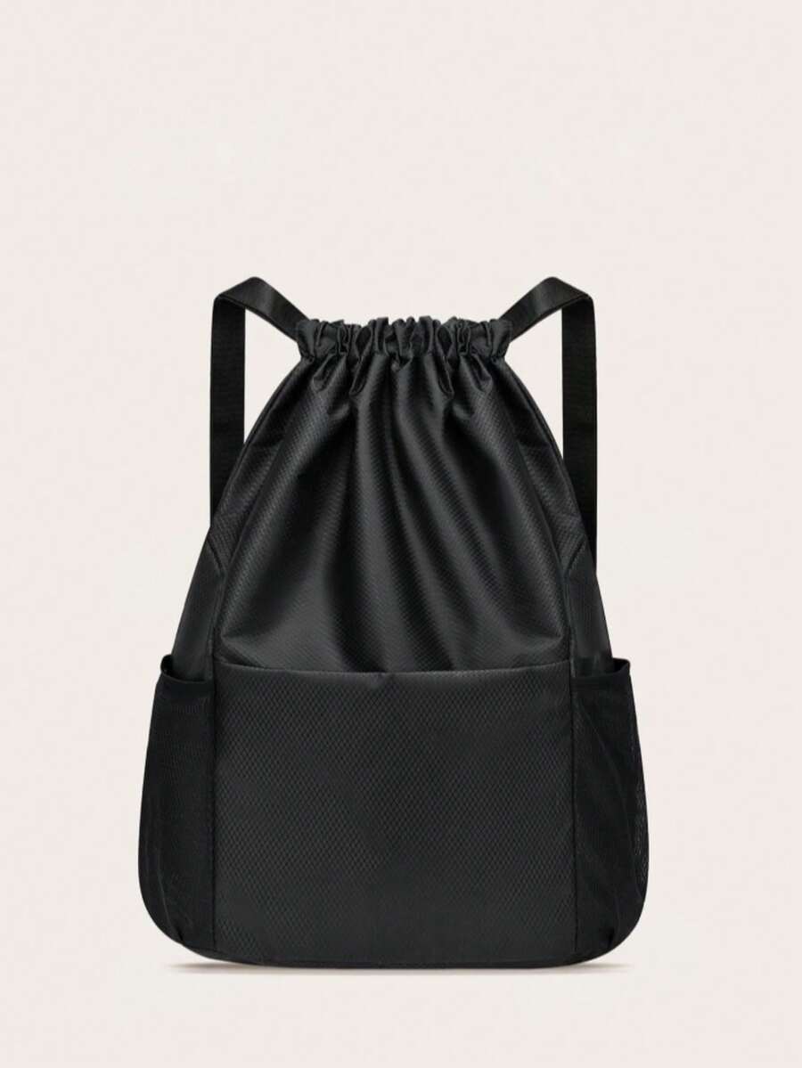 1pc~2pcs Unisex Dual Handle Drawstring Solid Color Fitness Bag, Suitable For Outdoor Sports And Gym Training. - Black - View 1