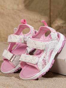 Sandalias de verano para niñas con estampado de mariposa, de punta abierta y correa ajustable, zapatos para exteriores y playa antideslizantes - Rosa - Ver 5
