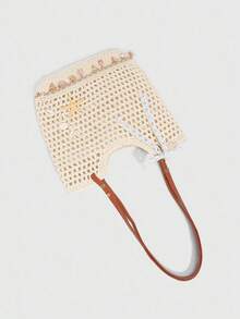Bolso de hombro de diseño minimalista y exclusivo con diseño hueco, bolso de mano de gran capacidad con decoración clásica y popular de estrella de mar, bolso de sobaco multifuncional y versátil para mujer, adecuado para el uso diario, citas y vacaciones, etc. - Beis - Ver 11