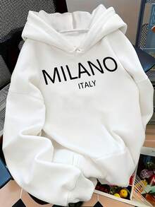 Milan, Italy, Front-Printed Hoodie, Drawstring Casual Hooded Sweatshirt, Suitable For Winter And Autumn, Women's Clothing. - 白色 - 查看 1