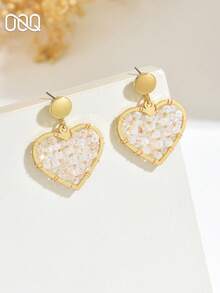 1 paire de boucles d'oreilles élégantes et minimalistes en forme de cœur avec perles, cadeau de mode élégant et doux, sexy, convient pour le jour de la Saint-Valentin et les sorties des femmes (couleur, quantité et position des perles de rocaille faites à la main sont aléatoires) - Blanc - Voir 3
