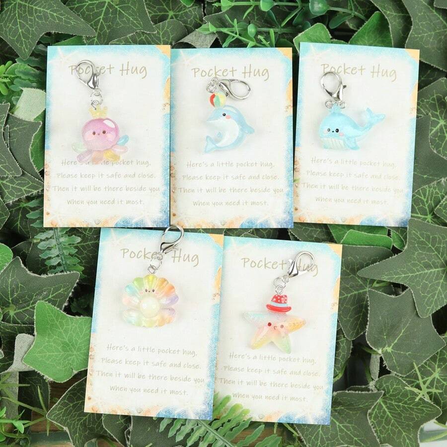 5个海洋主题钥匙扣,色彩缤纷的海洋生物设计,充满想象力的海洋生物,团队感谢礼物 - 彩色 - 查看 1