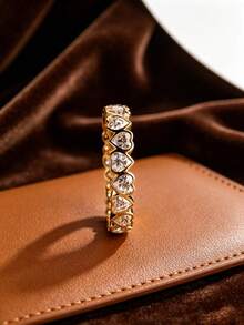 Nhẫn hình trái tim dễ thương và sang trọng, đính đá Cubic Zirconia, mạ vàng 14K, thiết kế tối giản, có thể đeo chồng lên nhau. - Vàng - Xem 8