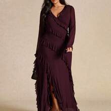 Plus Size Long Sleeve Dress, Romantic Sweet Ruffle Autumn Dress For Dating, Travel, Beach Outfit For Women,Dresses For Woman,Wedding Guest Dress Women,Plus Size Woman Dresses,Dresses For Ladies Summer,Party Dresses For Women,Cozy Fall & Winter Styles,Prom Dress,Winter Outfit For Women,Evening Dresses For Women,Plus Size Women Clothes,Formal Dress,Valentine's Day,Valentine Outfits For Women - verde menta - Ver 2