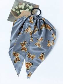 6pcs Butterfly Print Ribbon Hair Scrunchies, Fashionable Versatile Ponytail Holders Suitable For Daily Outfit Matching - Multicolor - View 5