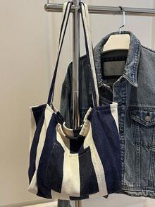 2026 New Retro Style Striped Canvas Bag, Large Capacity, Versatile Use, For Work, School And Outdoor Activities, Can Be Used As A Backpack - Coral Orange - View 2