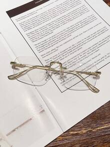 1pc Metal Rimless Rectangular Small Frame, Elegant And Sophisticated For Daily Commute, Unisex Minimalist Classic Fashion Photochromic Glasses, Lightweight And Comfortable - Gold Color Change - View 2