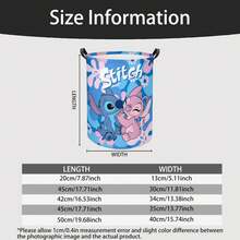 Giỏ đựng quần áo bẩn in hình Stitch & Angel của Disney, có thể gấp gọn, có tay cầm, thích hợp cho phòng giặt, phòng ngủ và nhà cửa. - Nhiều màu - Xem 3