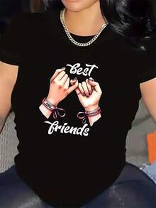 Camiseta en blanco y negro para el diseño de los mejores amigos, I para el desgaste de la sala de estar del hogar, Tejido duradero y cómodo, Camiseta gráfica elegante, Regalo perfecto para momentos de, Material ligero y transpirable, Uso cotidiano casual Top - Negro - Ver 2