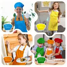Children's Apron And Chef Hat Set (1pc), Unisex Kids Apron With 2 Pockets, Adjustable, Children's Painting Apron, Suitable For Cooking, Classroom, Baking, Painting, Crafts, BBQ Activities, DIY, Party, 6-13 Years Old - Multicolor - View 10