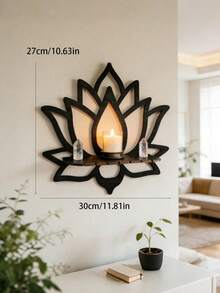 Estante de pared de madera con forma de loto, organizador de pared con estilo zen para exhibir velas de aromaterapia, cristales y talla grande - 1PC - Ver 5