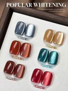 Miss Leia 1-6 15ml Esmalte de Unha Gel Olho de Gato Vintage Primavera/Verão, Novo Esmalte de Unha Olho de Gato Multiuso Branco Porcelana Acetinado com Contas de Vidro, Top Coat Gel Transparente de Cor Popular, Adequado para Iniciantes em Arte de Unhas, Cura UV LED, Semipermanente com Remoção por Imersão, Adequado para Conjunto de Salão de Beleza e Loja de Unhas, DIY, Presente de Festa de Feriado para Mulheres, Suprimentos de Arte de Unhas - Multicolorido - Visão 2