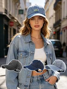 1 pieza Gorra de béisbol de mezclilla gris oscuro desgastada, gorra ajustable con bordado de letra deshilachada, accesorio casual lavado vintage para protección solar al aire libre y para ir al trabajo - gorra de béisbol - View 2