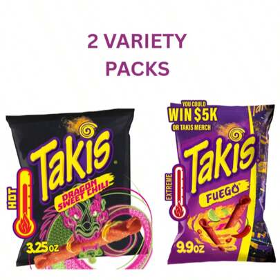  Takis Variety Pack 2pcs – Dragon Sweet Chili & Fuego Rolled Tortilla Chips, Spicy Sweet & Chili Lime Combo