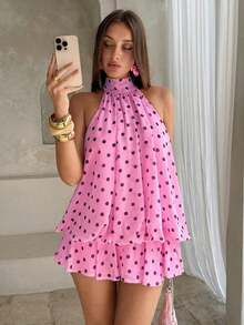 Vestido mini elegante de gasa con lazo  en color amarillo mantequilla para mujer, vestido para citas, vestido para para mujer, atuendos para luna de miel, vestido de invitada de boda, atuendos para vac - Rosa - Ver 4