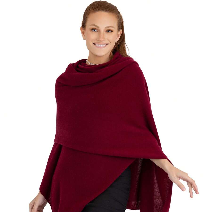 Velanio Cashmere 100 Cashmere Knitted Wrap Pashmina Shawl Extra Large Scarf For Women Travel - 紫紅色 - 查看 1