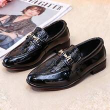 A Pair Of Boys' Round-Toe Leather Shoes, Formal Dress Shoes, Stylish Black Flat Shoes For Weddings And Evening Events, Suitable For Children Aged 4-12 - 黑色 - 查看 16