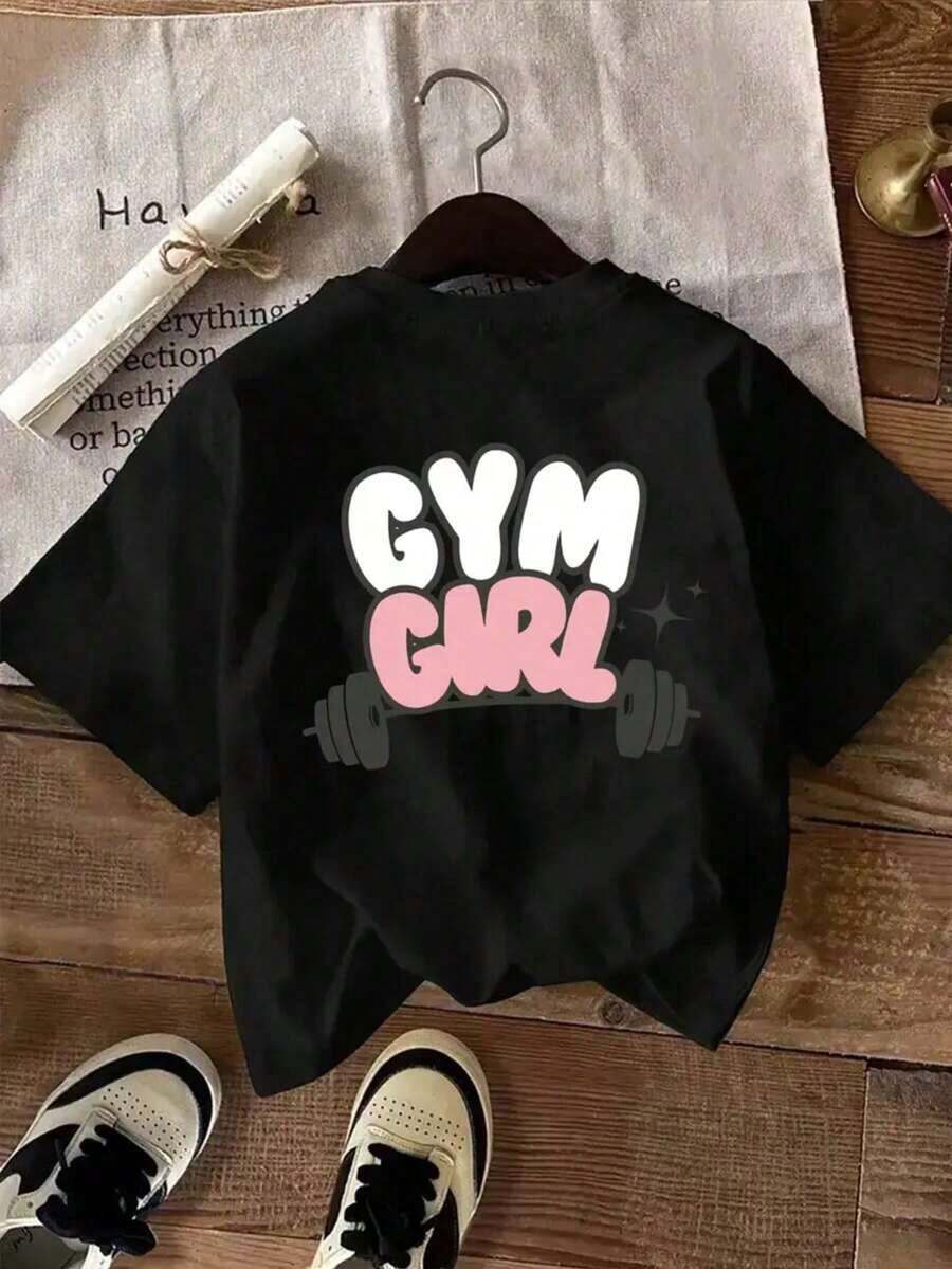 1 Pieza Camiseta de Mujer con Estampado, Estilo Realista de Acondicionamiento físico Camiseta Negra GIMNASIO CON ACTITUD CHICA, 1 Computadora Camiseta de Cuello Redondo para Mujeres, 180 gramos 100% Algodón Puro, Fresca y Cómoda para la Vida Informal Deporte, Gimnasio, Viaje, Regalo, Vacaciones de Verano, Día de la Independencia de México-Básico y Versátil - Negro 3 - Ver 1