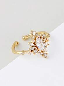 1 chiếc nhẫn đính đá Cubic Zirconia tinh xảo, thích hợp cho nữ giới đeo hàng ngày, đính hôn hoặc cưới. - Vàng - Xem 4