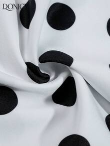 DONICY Women's Solid Color Collared Mid-Sleeve Blouse With Puff Sleeves Design, Loose Fit Retro Style Casual Shirt For Spring, Summer, Autumn, Suitable For Daily Wear, Dates, Business, Office, And Leisure - Black and White - View 5